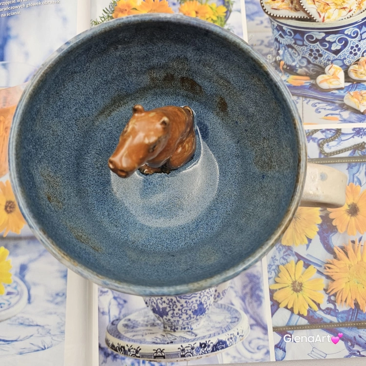 Filiżanka KAPIBARA ceramiczna bez spodka z KAPIBARĄ w środku ręcznie toczona rękodzieło wyjątkowa filiżanka kapibara kubek z kapibarą