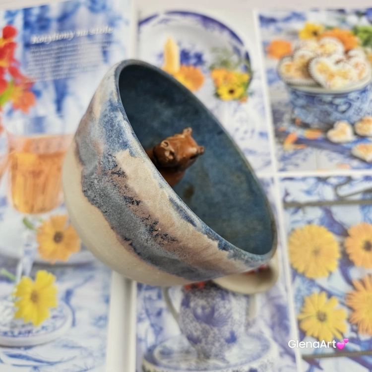 Filiżanka KAPIBARA ceramiczna bez spodka z KAPIBARĄ w środku ręcznie toczona rękodzieło wyjątkowa filiżanka kapibara kubek z kapibarą