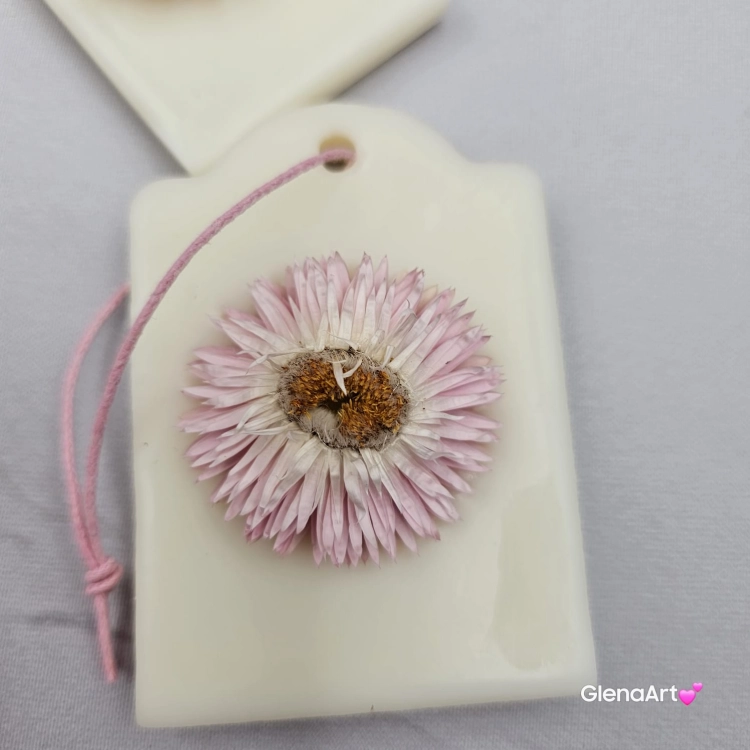 Zawieszka florencka po zapachu MALINA i PISTACJA z wosku sojowego tabliczka pachnąca z dodatkami suszonej kocanki na sznurku naturalna zawieszka do szafy do łazienki woskowa zawieszka wosk sojowy z suszonymi dodatkami magiczna malina z pistacją