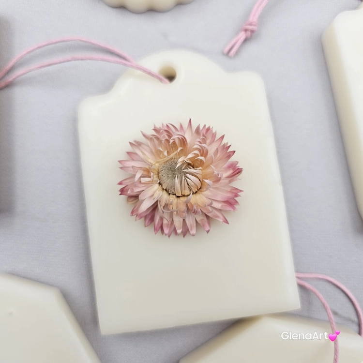 Zawieszka florencka po zapachu MALINA i PISTACJA z wosku sojowego tabliczka pachnąca z dodatkami suszonej kocanki na sznurku naturalna zawieszka do szafy do łazienki woskowa zawieszka wosk sojowy z suszonymi dodatkami magiczna malina z pistacją