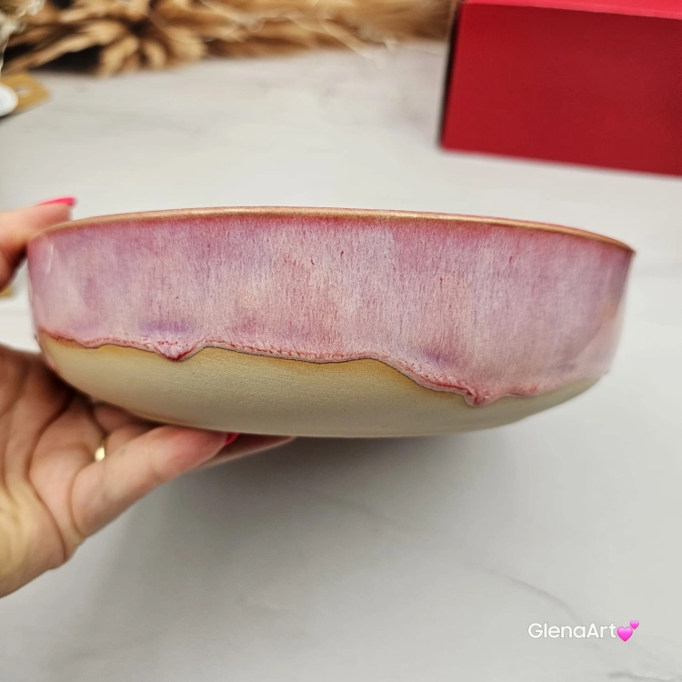 Miska różowa ceramiczna talerz głęboki na zupę 0,8 l ceramiczny różowy ceramika rękodzieło ręcznie robiona z formy miska talerz do zupy z jasnej masy kamionkowej różowa z wiewiórką