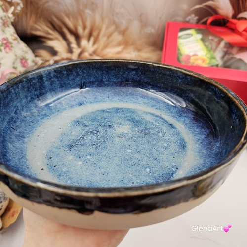 Miska głębią morska ceramiczna Glena Art talerz głęboki na zupę 0,8 l ceramiczny granatowy ceramika rękodzieło ręcznie robiona z formy miska talerz do zupy z jasnej masy kamionkowej morska głębia z górami