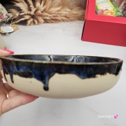 Miska głębią morska ceramiczna Glena Art talerz głęboki na zupę 0,8 l ceramiczny granatowy ceramika rękodzieło ręcznie robiona z formy miska talerz do zupy z jasnej masy kamionkowej morska głębia z górami