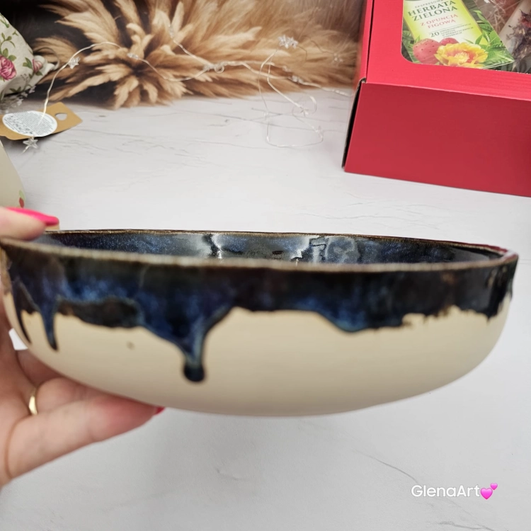 Miska głębią morska ceramiczna Glena Art talerz głęboki na zupę 0,8 l ceramiczny granatowy ceramika rękodzieło ręcznie robiona z formy miska talerz do zupy z jasnej masy kamionkowej morska głębia z górami