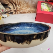 Miska głębią morska ceramiczna Glena Art talerz głęboki na zupę 0,8 l ceramiczny granatowy ceramika rękodzieło ręcznie robiona z formy miska talerz do zupy z jasnej masy kamionkowej morska głębia z górami