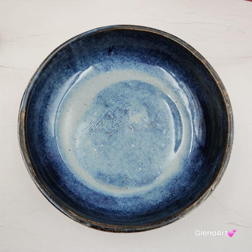Miska głębią morska ceramiczna Glena Art talerz głęboki na zupę 0,8 l ceramiczny granatowy ceramika rękodzieło ręcznie robiona z formy miska talerz do zupy z jasnej masy kamionkowej morska głębia z górami