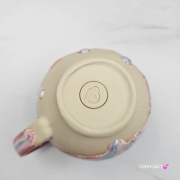Kubek czeski błękitny z różowymi i czerwonymi refleksami beczułka ceramiczny Glena Art kubek z uszkiem do kawy herbaty ulubiony kubek ceramiczny ceramika 220 ml spływające szkliwo odcienie kolorowe