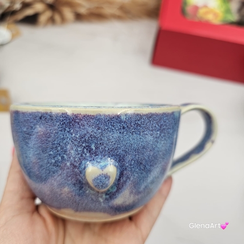 Filiżanka ceramiczna Glena Art niebieska lawenda z uszkiem do kawy herbaty ulubiony kubek ceramiczny ceramika 250 ml rękodzieło niebieskie kolory