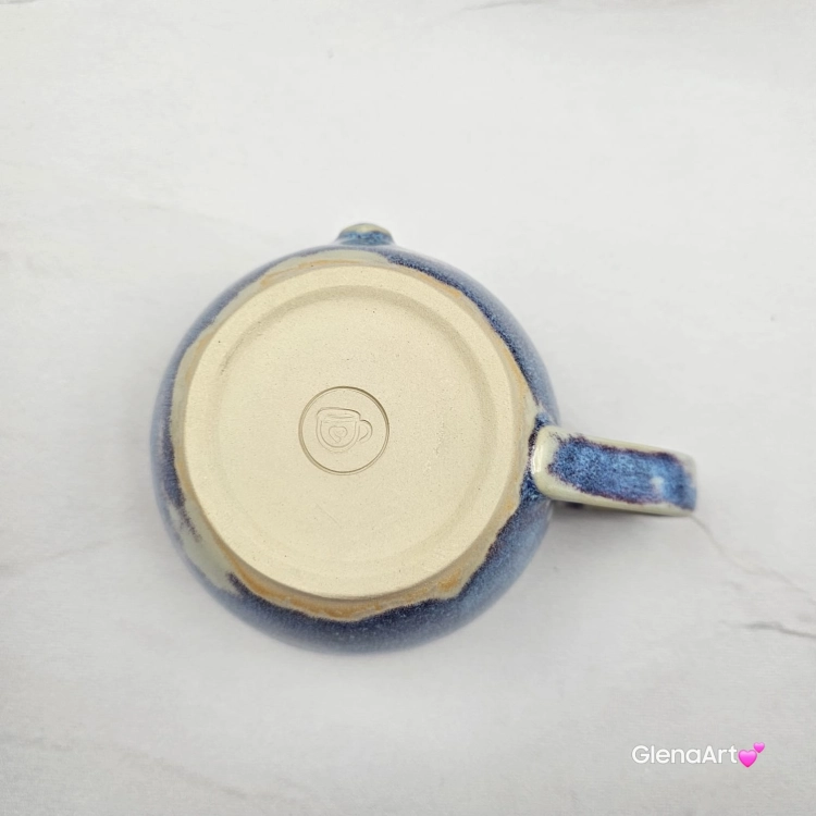 Filiżanka ceramiczna Glena Art niebieska lawenda z uszkiem do kawy herbaty ulubiony kubek ceramiczny ceramika 250 ml rękodzieło niebieskie kolory