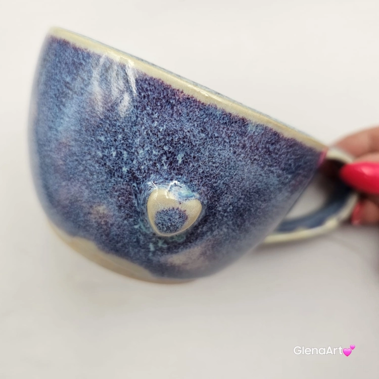 Filiżanka ceramiczna Glena Art niebieska lawenda z uszkiem do kawy herbaty ulubiony kubek ceramiczny ceramika 250 ml rękodzieło niebieskie kolory