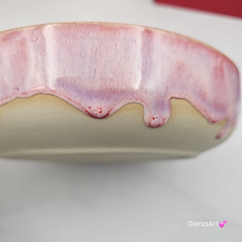 Miska różowa ceramiczna Glena Art talerz głęboki na zupę 0,8 l ceramiczny różowy ceramika rękodzieło ręcznie robiona z formy miska talerz do zupy z jasnej masy kamionkowej różowa ociekający efekt