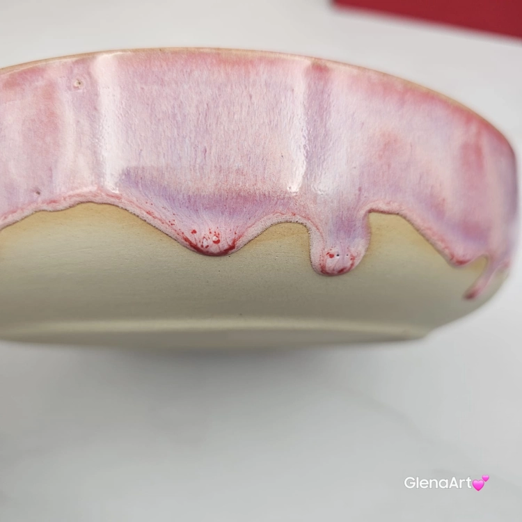 Miska różowa ceramiczna Glena Art talerz głęboki na zupę 0,8 l ceramiczny różowy ceramika rękodzieło ręcznie robiona z formy miska talerz do zupy z jasnej masy kamionkowej różowa ociekający efekt
