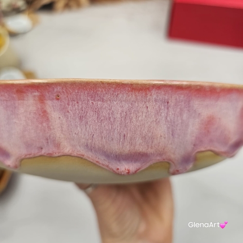 Miska różowa ceramiczna Glena Art talerz głęboki na zupę 0,8 l ceramiczny różowy ceramika rękodzieło ręcznie robiona z formy miska talerz do zupy z jasnej masy kamionkowej różowa ociekający efekt