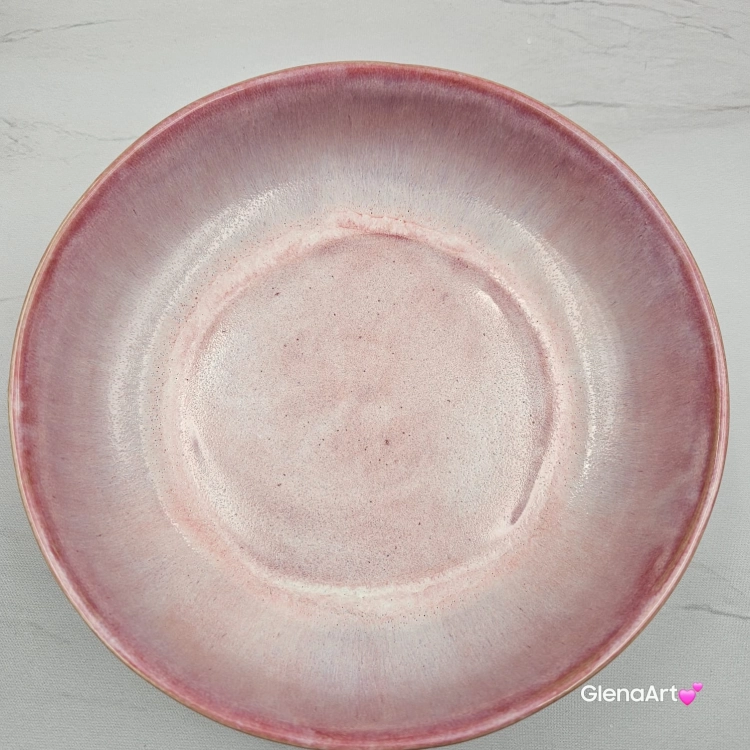 Miska różowa ceramiczna Glena Art talerz głęboki na zupę 0,8 l ceramiczny różowy ceramika rękodzieło ręcznie robiona z formy miska talerz do zupy z jasnej masy kamionkowej różowa ociekający efekt