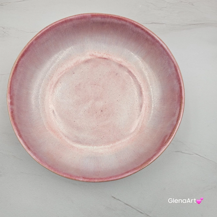 Miska różowa ceramiczna Glena Art talerz głęboki na zupę 0,8 l ceramiczny różowy ceramika rękodzieło ręcznie robiona z formy miska talerz do zupy z jasnej masy kamionkowej różowa ociekający efekt