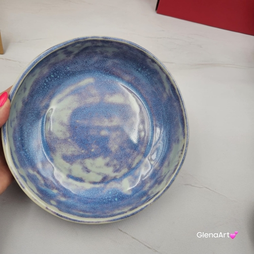 Miska ceramiczna jasna lawenda Glena Art talerz głęboki na zupę 0,8 l ceramiczny niebieski ceramika rękodzieło ręcznie robiona z formy miska talerz do zupy z jasnej masy kamionkowej jasny niebieski
