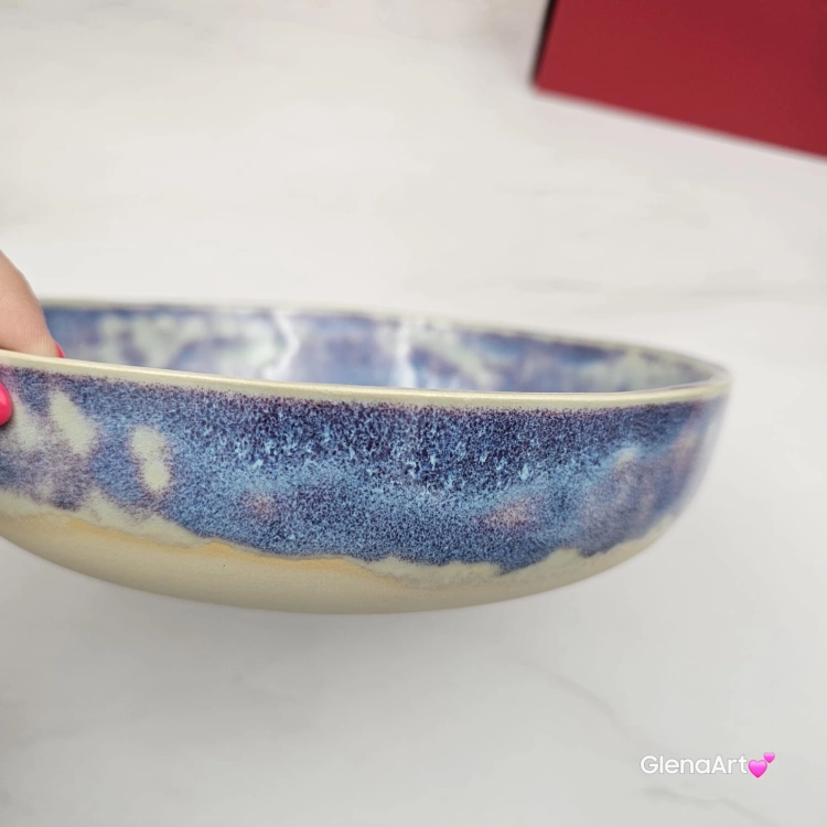 Miska ceramiczna jasna lawenda Glena Art talerz głęboki na zupę 0,8 l ceramiczny niebieski ceramika rękodzieło ręcznie robiona z formy miska talerz do zupy z jasnej masy kamionkowej jasny niebieski