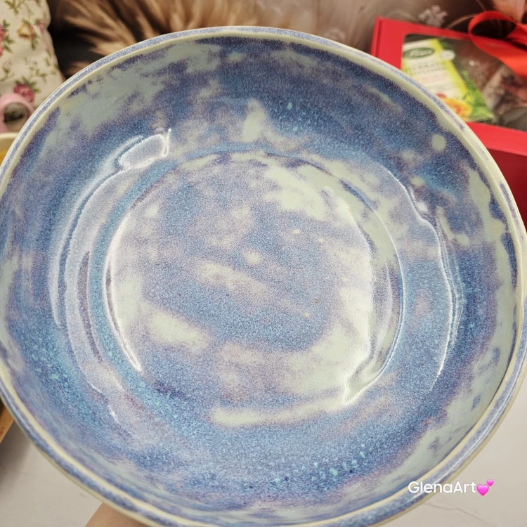 Miska ceramiczna jasna lawenda Glena Art talerz głęboki na zupę 0,8 l ceramiczny niebieski ceramika rękodzieło ręcznie robiona z formy miska talerz do zupy z jasnej masy kamionkowej jasny niebieski