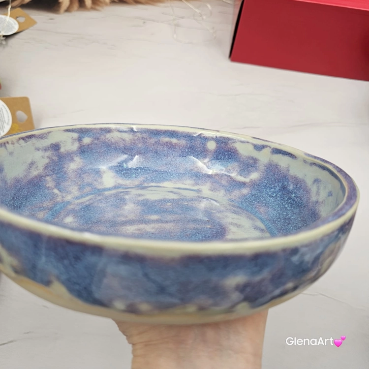 Miska ceramiczna jasna lawenda Glena Art talerz głęboki na zupę 0,8 l ceramiczny niebieski ceramika rękodzieło ręcznie robiona z formy miska talerz do zupy z jasnej masy kamionkowej jasny niebieski