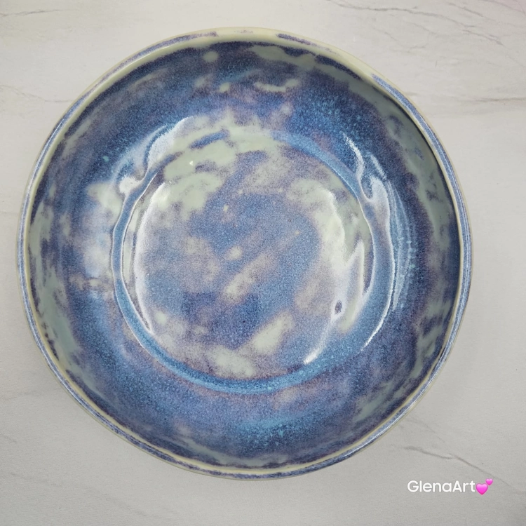 Miska ceramiczna jasna lawenda Glena Art talerz głęboki na zupę 0,8 l ceramiczny niebieski ceramika rękodzieło ręcznie robiona z formy miska talerz do zupy z jasnej masy kamionkowej jasny niebieski
