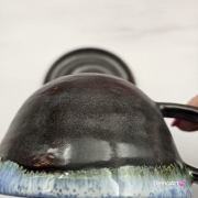 Filiżanka WIEWÓRKA ceramiczna ze spodkiem WIEWIÓRKĄ w środku ręcznie toczona i malowana ze spodkiem Ruda wiewiórka leśne zwierzę kubek z wiewiórką ciemny brąz i niebieski