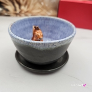 Filiżanka WIEWÓRKA ceramiczna ze spodkiem WIEWIÓRKĄ w środku ręcznie toczona i malowana ze spodkiem Ruda wiewiórka leśne zwierzę kubek z wiewiórką ciemny brąz i niebieski