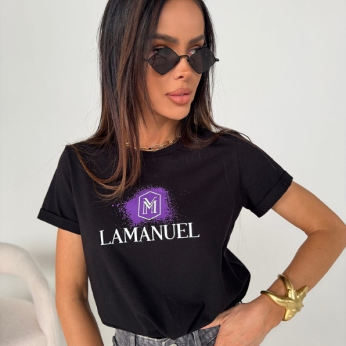 T-shirt LA MANUEL DRIP czarny - ONE SIZE Bawełna 100% LAMANUEL z fioletowym logo koszulka