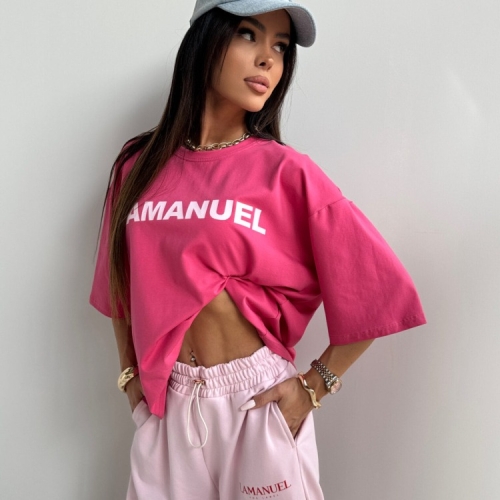 T-shirt LA MANUEL NOIR koral / róż ONE SIZE koszulka różowa damska over size świetny model Lamanuel