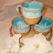Kubek ceramiczny ręcznie toczony niebiesko-zielony MORSKI