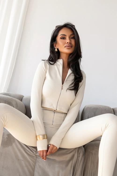 Komplet sportowy i elegancki DUVE - Fango LaBalancia bluzka i legginsy świetny komplet legginsy + bluzka XS/S i M/L kolor beż / ecru / śmietanka