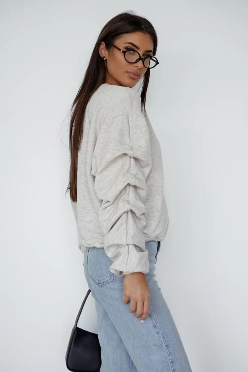 Bluza REMY Etro - rozmiar Uni, kolor Melanż Beż La Balancia z bufkami na rękawach i troczkami do ściągania Uni rozmiar kolor melanż