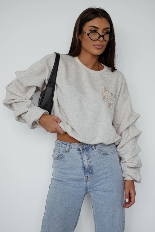 Bluza REMY Etro - rozmiar Uni, kolor Melanż Beż La Balancia z bufkami na rękawach i troczkami do ściągania Uni rozmiar kolor melanż