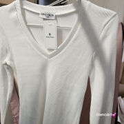 Bluzka ZURI - Ecru La Balancia z długim rękawem w prążek XS/S i M/L elegancka bluzka z dekoltem V piękna ecru