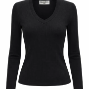Bluzka ZURI - Czarna La Balancia z długim rękawem w prążek XS/S i M/L elegancka bluzka z dekoltem V piękna czarna