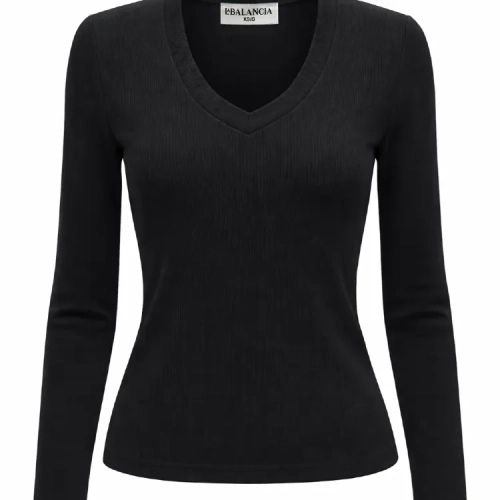 Bluzka ZURI - Czarna La Balancia z długim rękawem w prążek XS/S i M/L elegancka bluzka z dekoltem V piękna czarna