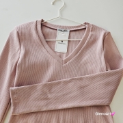Bluzka ZURI - brudny róż La Balancia z długim rękawem w prążek XS/S i M/L elegancka bluzka z dekoltem V piękna brudny róż