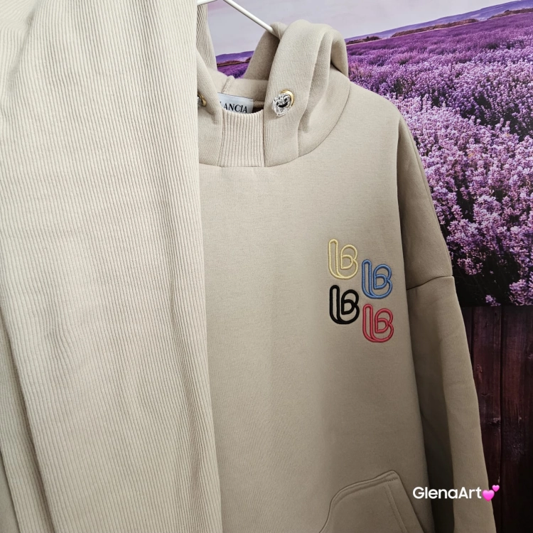 Komplet RARITY - Beżowy LaBalancia XS/S bluza ovesize + legginsy w prążek wygodny komplet na co dzień bawełna