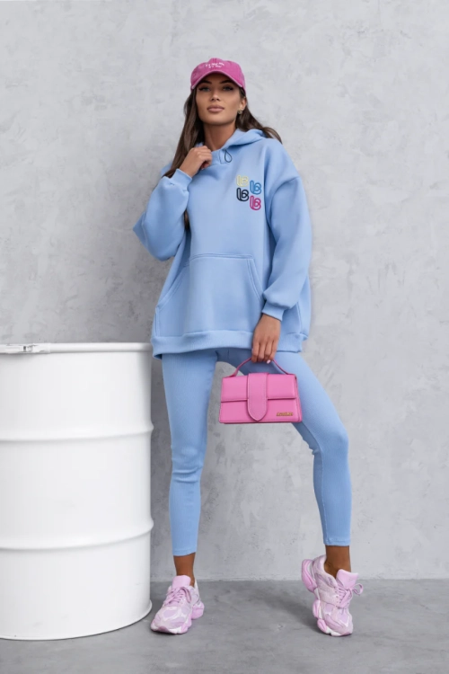 Komplet dresowy RARITY - błękitny LaBalancia XS/S bluza ovesize + legginsy w prążek wygodny komplet na co dzień bawełna kolor błękitny