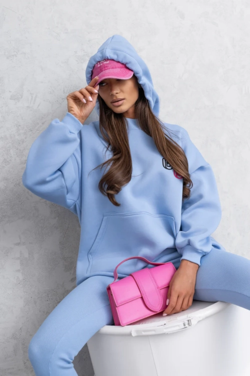 Komplet dresowy RARITY - błękitny LaBalancia XS/S bluza ovesize + legginsy w prążek wygodny komplet na co dzień bawełna kolor błękitny