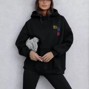 Komplet dresowy RARITY - czarny LaBalancia XS/S bluza ovesize + legginsy w prążek wygodny komplet na co dzień bawełna kolor czarny