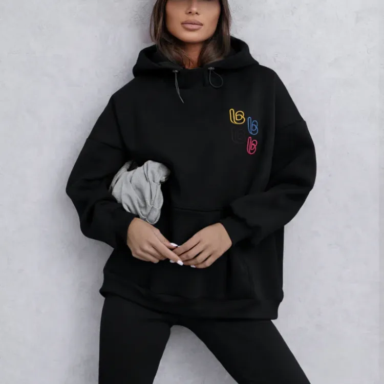 Komplet dresowy RARITY - czarny LaBalancia XS/S bluza ovesize + legginsy w prążek wygodny komplet na co dzień bawełna kolor czarny