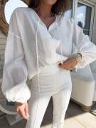 Bluzka BOHO – ecru XS koszulowa elegancka bluzka z bufkami i troczkami