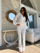 Bluzka BOHO – ecru XS koszulowa elegancka bluzka z bufkami i troczkami