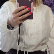 Bluzka BOHO – ecru XS koszulowa elegancka bluzka z bufkami i troczkami