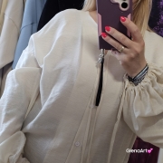 Bluzka BOHO – jasny beż XS koszulowa elegancka bluzka z bufkami i sznurkami
