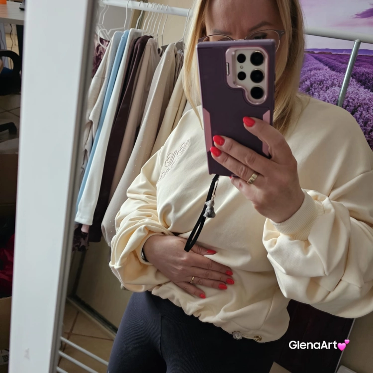 Bluza REMY Etro - rozmiar Uni, kolor Kokos La Balancia z bufkami na rękawach i troczkami do ściągania Uni rozmiar kolor kokos / masełko / śmietankowy