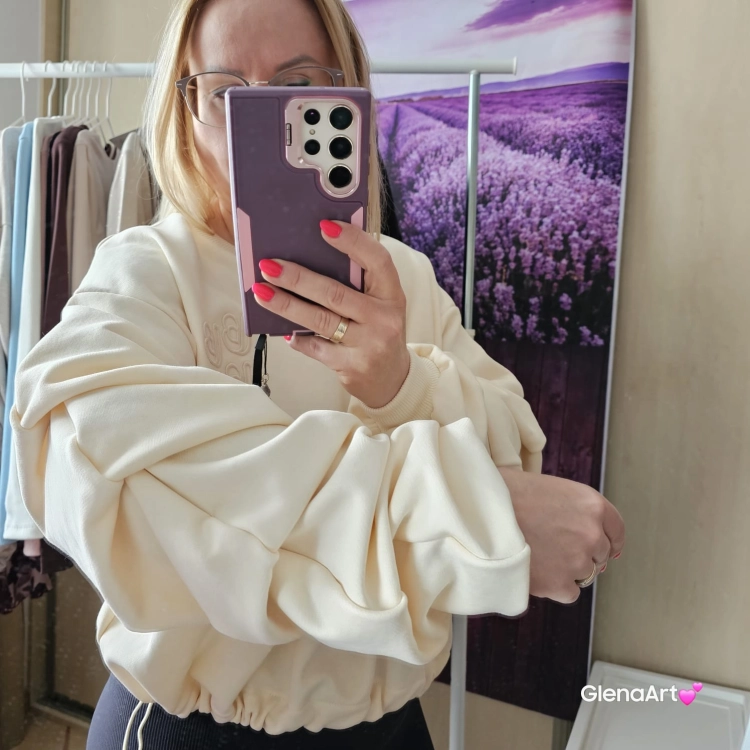 Bluza REMY Etro - rozmiar Uni, kolor Kokos La Balancia z bufkami na rękawach i troczkami do ściągania Uni rozmiar kolor kokos / masełko / śmietankowy