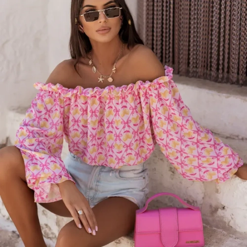 Bluzka Hiszpanka MIA - Pink limones LaBalancia cudny letni model cukierkowy Uni