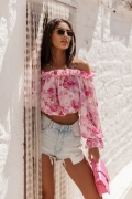 Bluzka Hiszpanka MIA - Pink Fiora róże LaBalancia cudny letni model Uni 70 % len