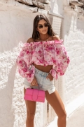 Bluzka Hiszpanka MIA - Pink Fiora róże LaBalancia cudny letni model Uni 70 % len